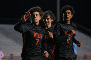 Soccer players celebrate